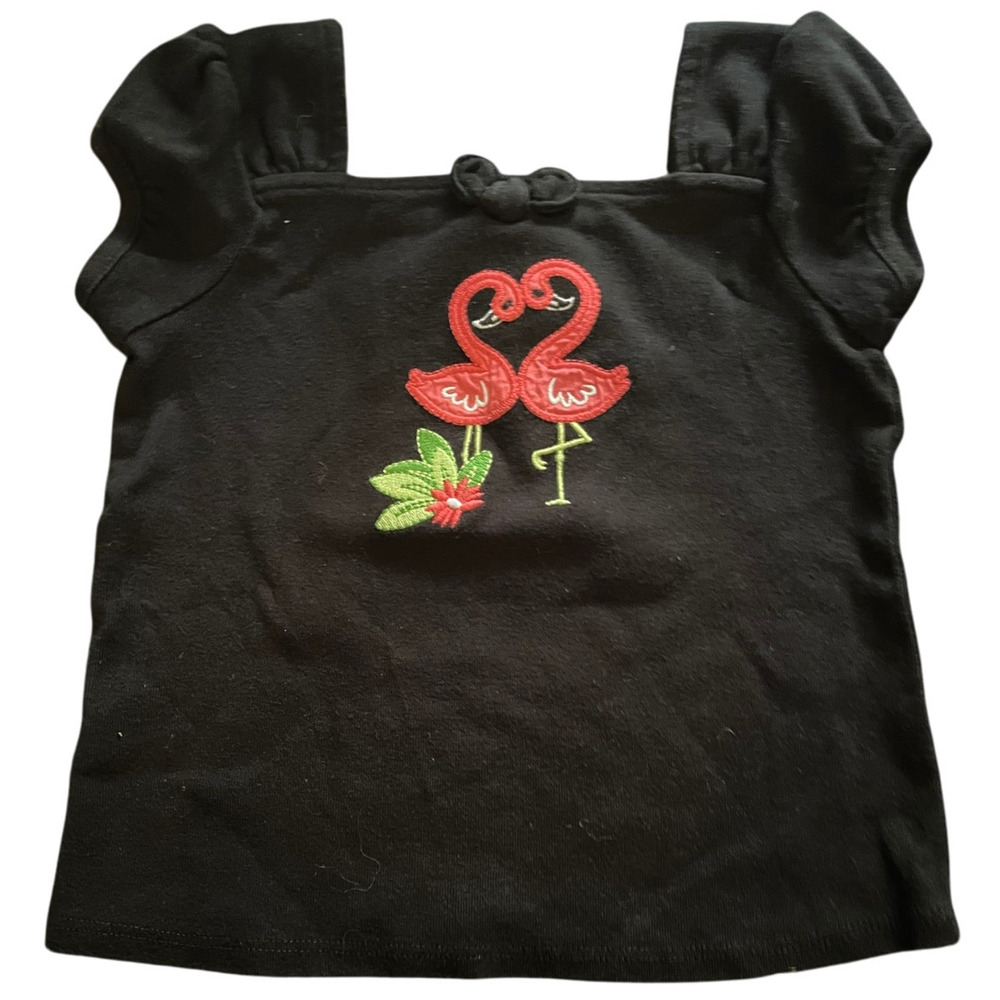 Gymboree 3T Short Sleeve Black Flamingo Friends Square Collar Jersey T-Shirt